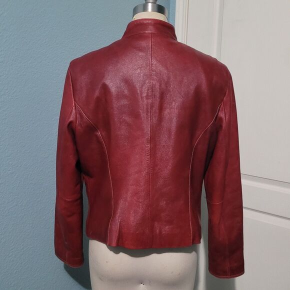 Wilsons Leather Jacket Womens L Red Old Money Moto Biker Bikercore Mock Collar - Picture 4 of 13